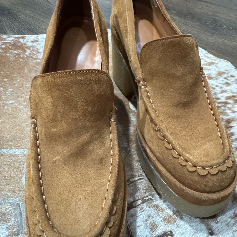 Marc Fisher Suede Platform Loafers in Cognac Brown - Picture 3 of 6
